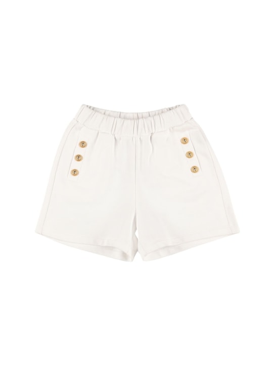Balmain: Organic cotton sweat shorts - White - kids-girls_0 | Luisa Via Roma