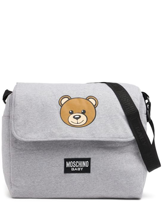 Moschino: Printed cotton changing bag w/ mat - Grey - kids-boys_0 | Luisa Via Roma