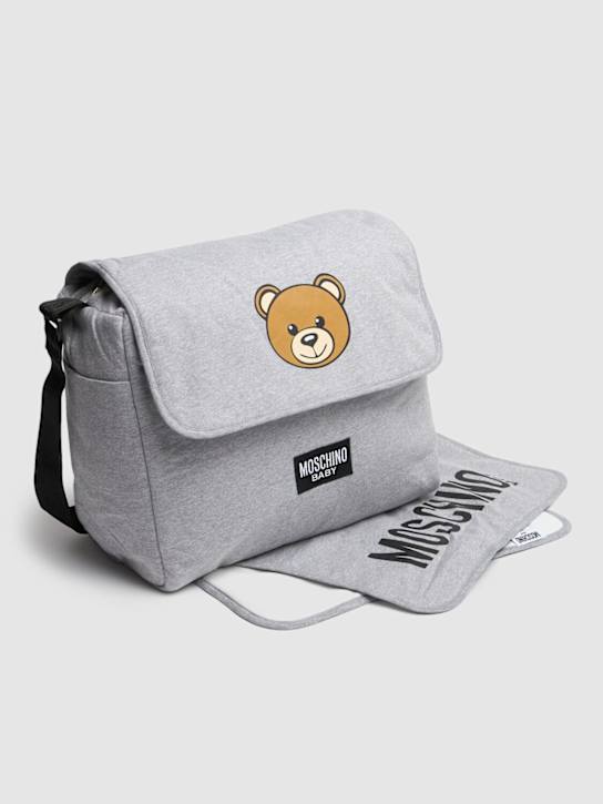 Moschino: Printed cotton changing bag w/ mat - Grey - kids-boys_1 | Luisa Via Roma