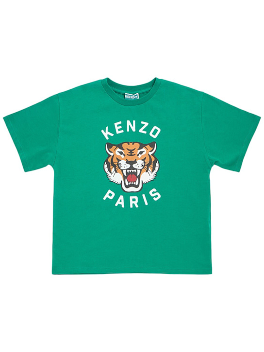Kenzo Kids: Printed cotton jersey t-shirt - Green - kids-boys_0 | Luisa Via Roma
