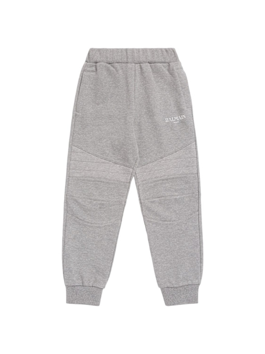 Balmain: Cotton sweatpants w/logo - Grey - kids-boys_0 | Luisa Via Roma