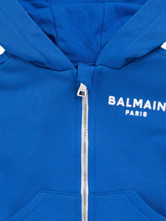 Balmain: Printed cotton zip-up sweatshirt - Blue - kids-boys_1 | Luisa Via Roma