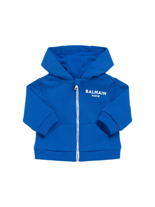 Balmain: Printed cotton zip-up sweatshirt - Blue - kids-boys_0 | Luisa Via Roma