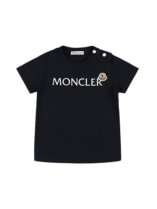 Moncler: Logo cotton blend t-shirt - Midnight Blue - kids-boys_0 | Luisa Via Roma