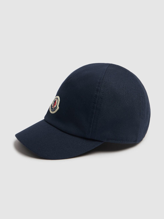 Moncler: Logo cotton gabardine baseball cap - Blue - kids-boys_1 | Luisa Via Roma