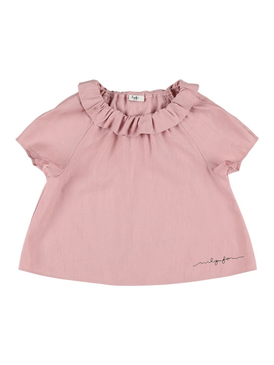 Il Gufo: Embroidered viscose blend shirt - Pink - kids-girls_0 | Luisa Via Roma