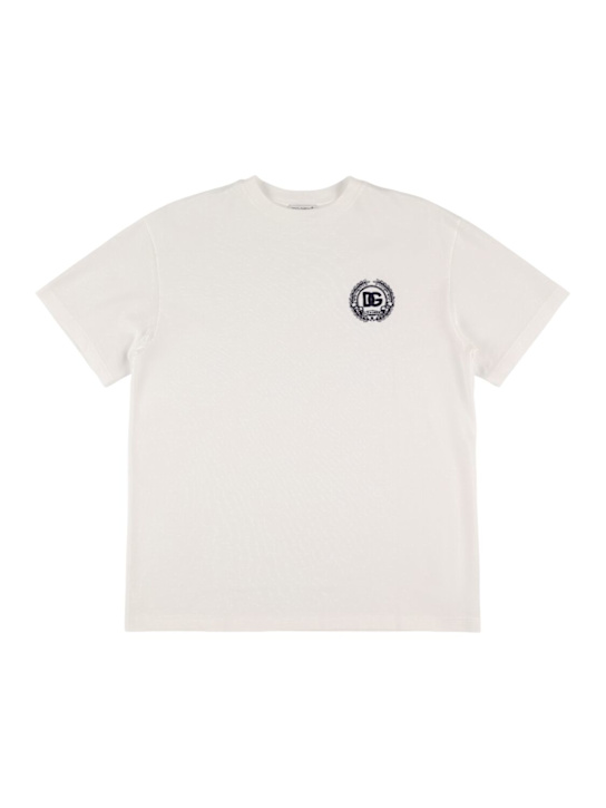 Dolce&Gabbana: Embroidered cotton jersey t-shirt - White - kids-boys_0 | Luisa Via Roma