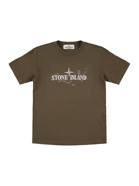 Stone Island Junior: Printed cotton jersey t-shirt - Military Green - kids-boys_0 | Luisa Via Roma