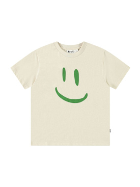 Molo: Printed organic cotton t-shirt - White/Green - kids-boys_0 | Luisa Via Roma
