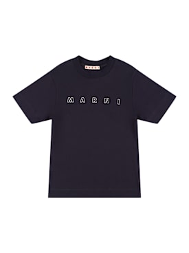Marni Junior: Printed cotton jersey t-shirt - Navy - kids-boys_0 | Luisa Via Roma