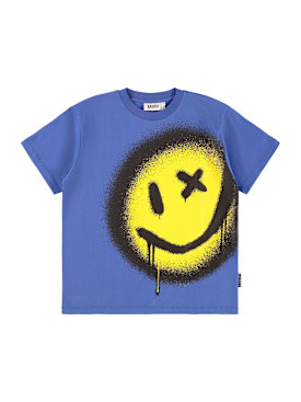 Molo: Printed cotton jersey t-shirt - Blue - kids-boys_0 | Luisa Via Roma