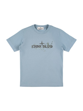 Stone Island Junior: Printed cotton jersey t-shirt - Light Blue - kids-boys_0 | Luisa Via Roma